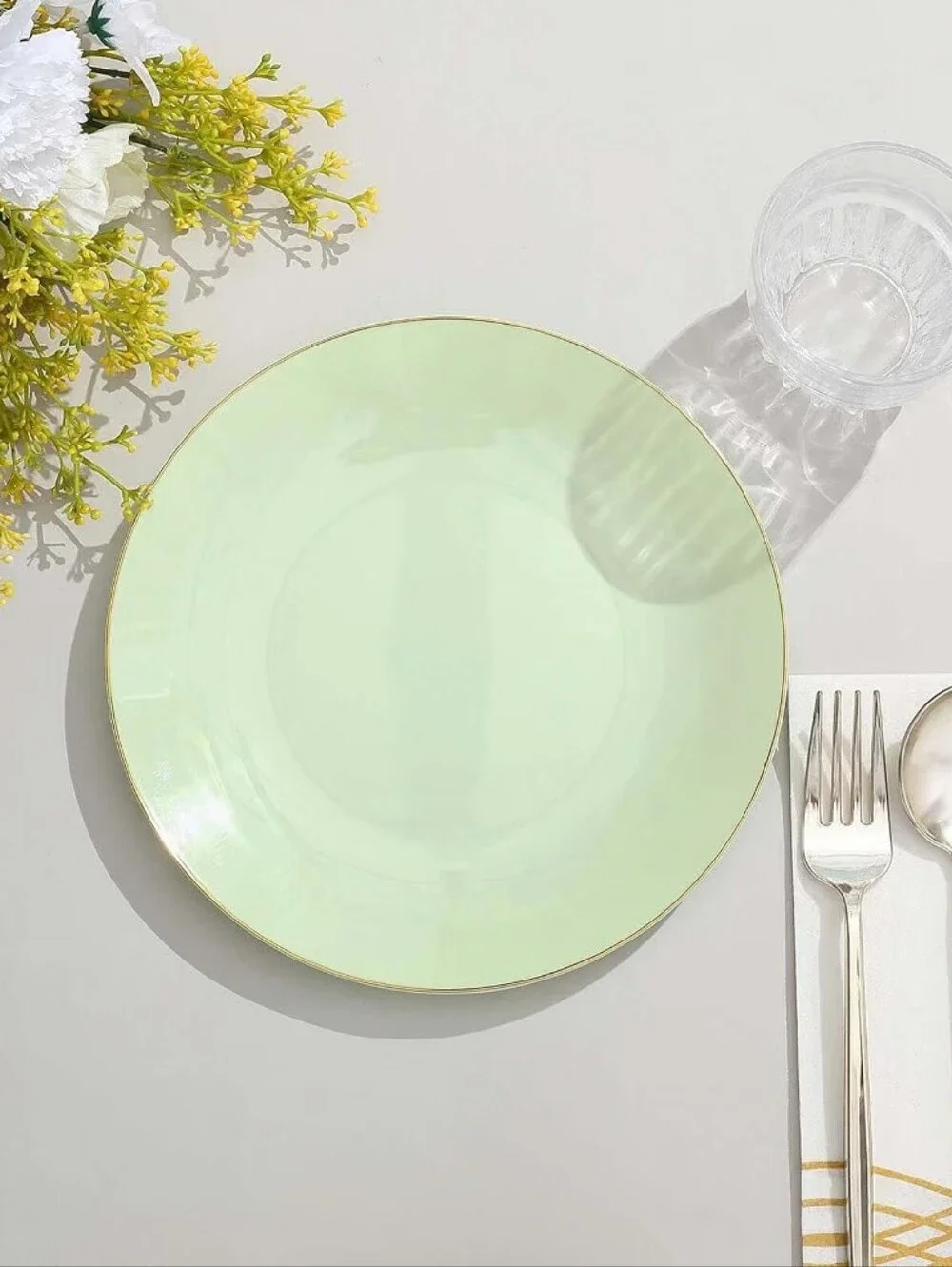 Sage Green Appetizer/Dessert Plates with Gold Rim 10 Pack